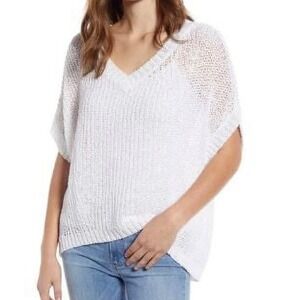 Tommy Bahama Marlina Tape Yarn Pullover‎ White Knit Crochet Sweater Top Medium